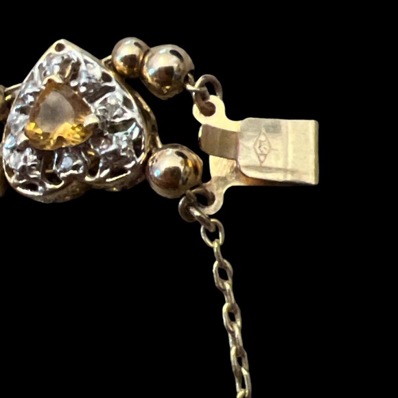 VINTAGE 14K YELLOW GOLD SLIDE BRACELET, GEMSTONES, GOLD BALL AND CHAIN SPACERS - Picture 6 of 17